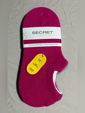 Secret in Motion 74% Cotton No Show Socks 3-Pack Raspberry Grey Navy NWT